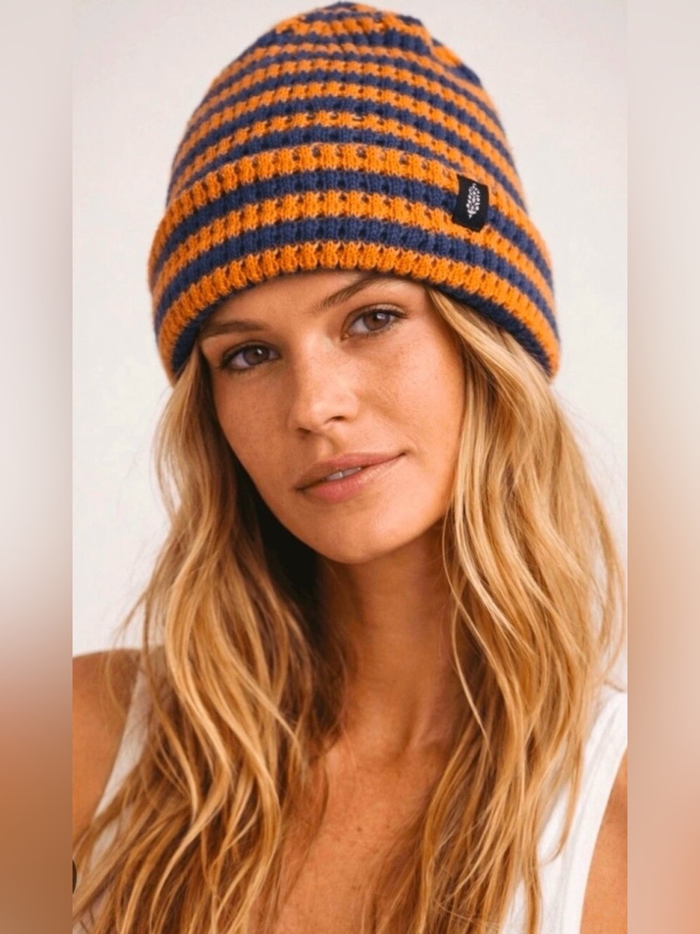 Free People Movement Women's Stripe It Up Cool Down Beanie Orange & Blue NWT